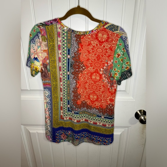 Johnny Was Anika Patchwork Floral Short Sleeve V-Neck - Picture 5 of 5
